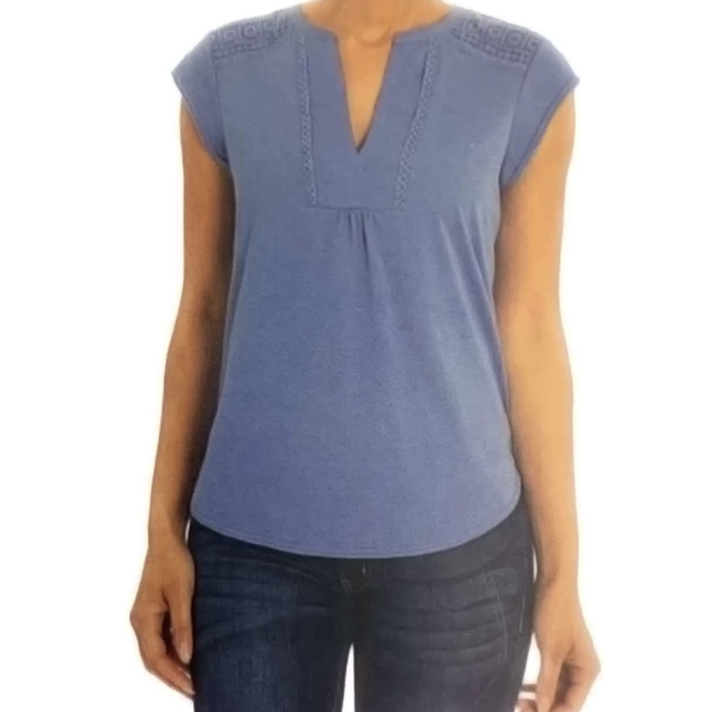 Orvis relaxed fit V neckline crochet lace insert blouse | NWT | Size XL